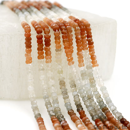 Multi Moonstone Rondelle Beads, 12.5 Inch Gemstone Strands, Drilled Strung Nugget Beads, Faceted Round, 3-4mm