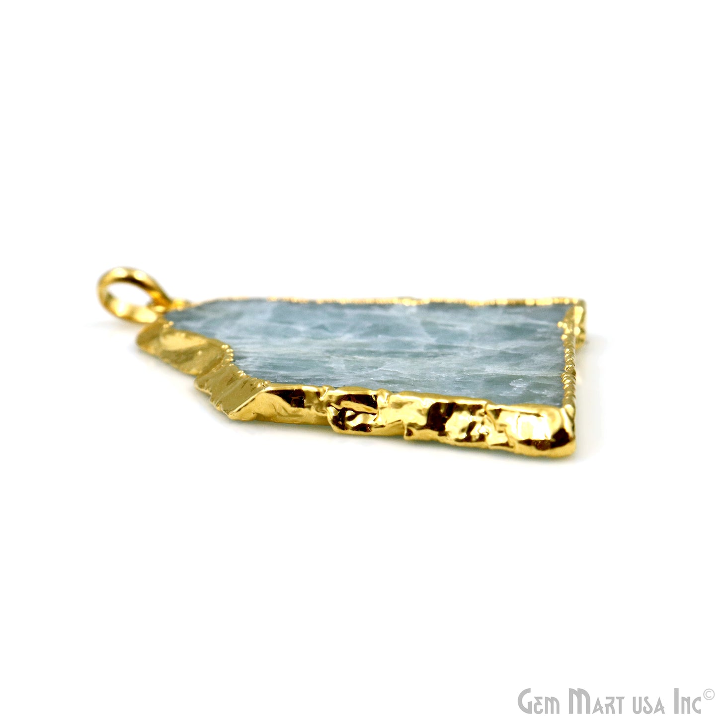 Aquamarine Free Form shape 60x43mm Gold Electroplated Gemstone Single Bail Pendant