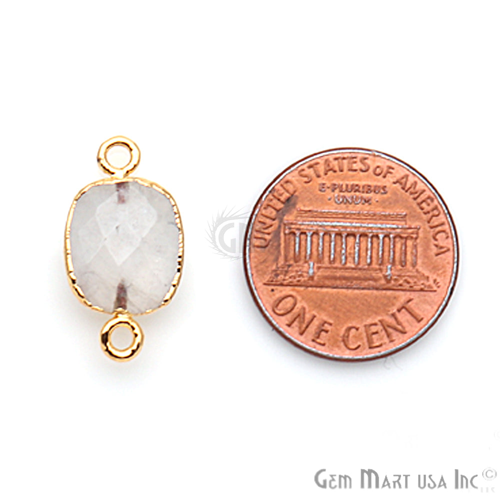 Rainbow Moonstone 10x12mm Octagon Gold Electroplated Gemstone Connector - GemMartUSA