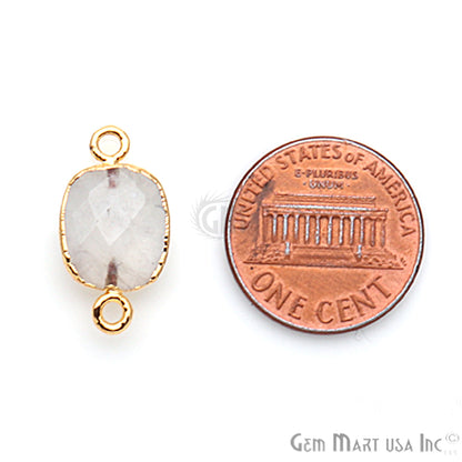 Rainbow Moonstone 10x12mm Octagon Gold Electroplated Gemstone Connector - GemMartUSA