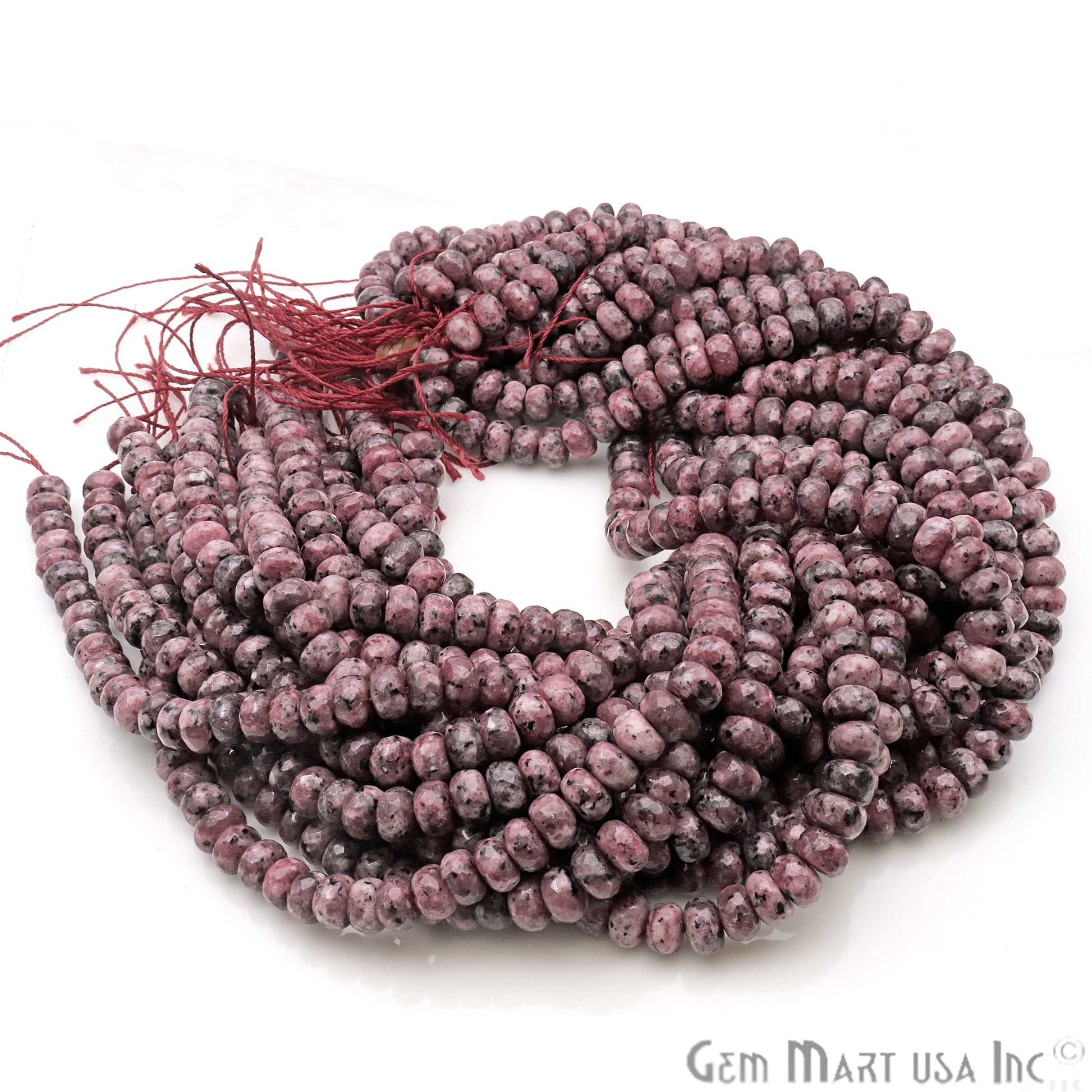 Rhodochrosite Jade 7-8mm Faceted Rondelle Beads Strands 14Inch - GemMartUSA