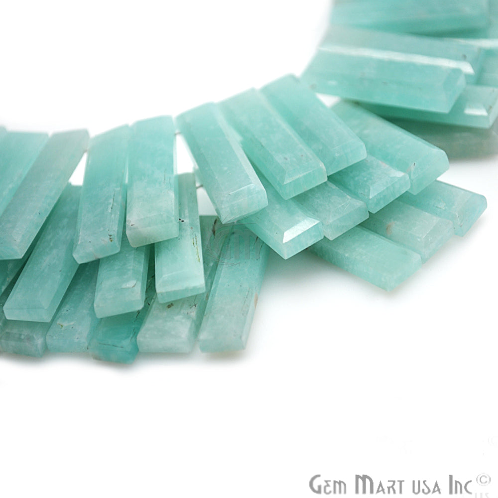 Amazonite Baguette Gemstone 24x7mm Beaded Handmade Silver Wire Rondelle Briolette - GemmartUSA