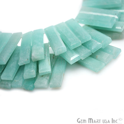 Amazonite Baguette Gemstone 24x7mm Beaded Handmade Silver Wire Rondelle Briolette - GemmartUSA