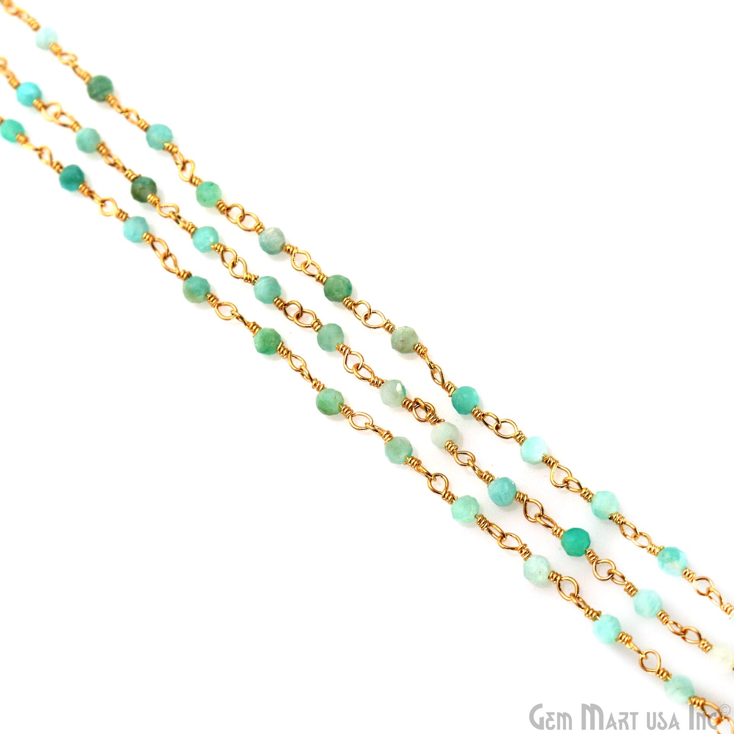 Amazonite 2-2.5mm Tiny Beads Gold Plated Wire Wrapped Rosary Chain
