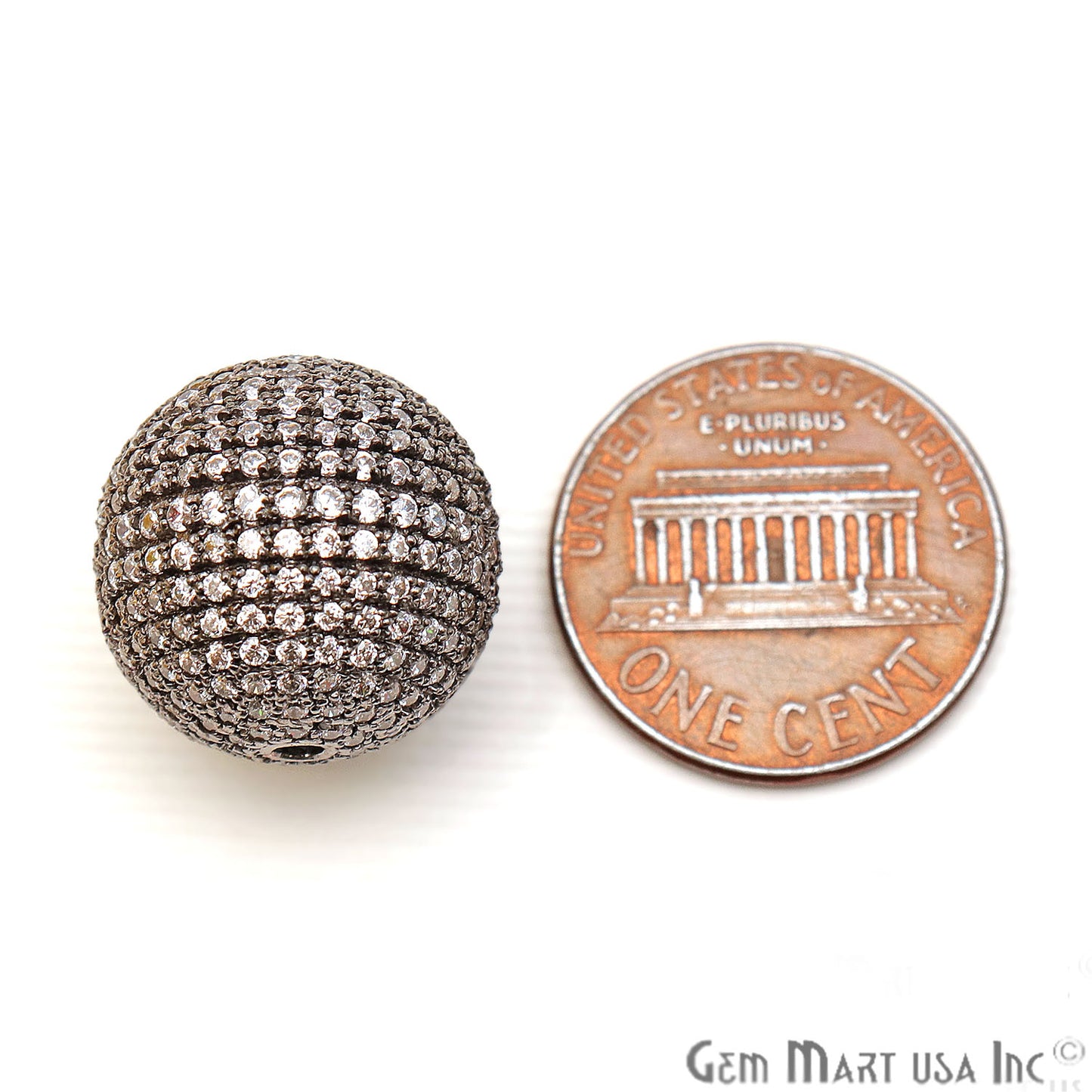 Cubic Zircon Round Beads Ball Silver Charm For Bracelet & Pendants - GemMartUSA