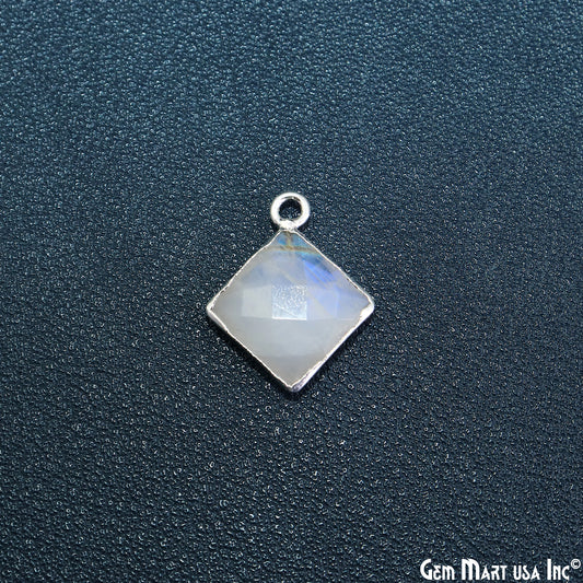 Rainbow Moonstone Square 12mm Silver Electroplated Single Bail Gemstone Connector