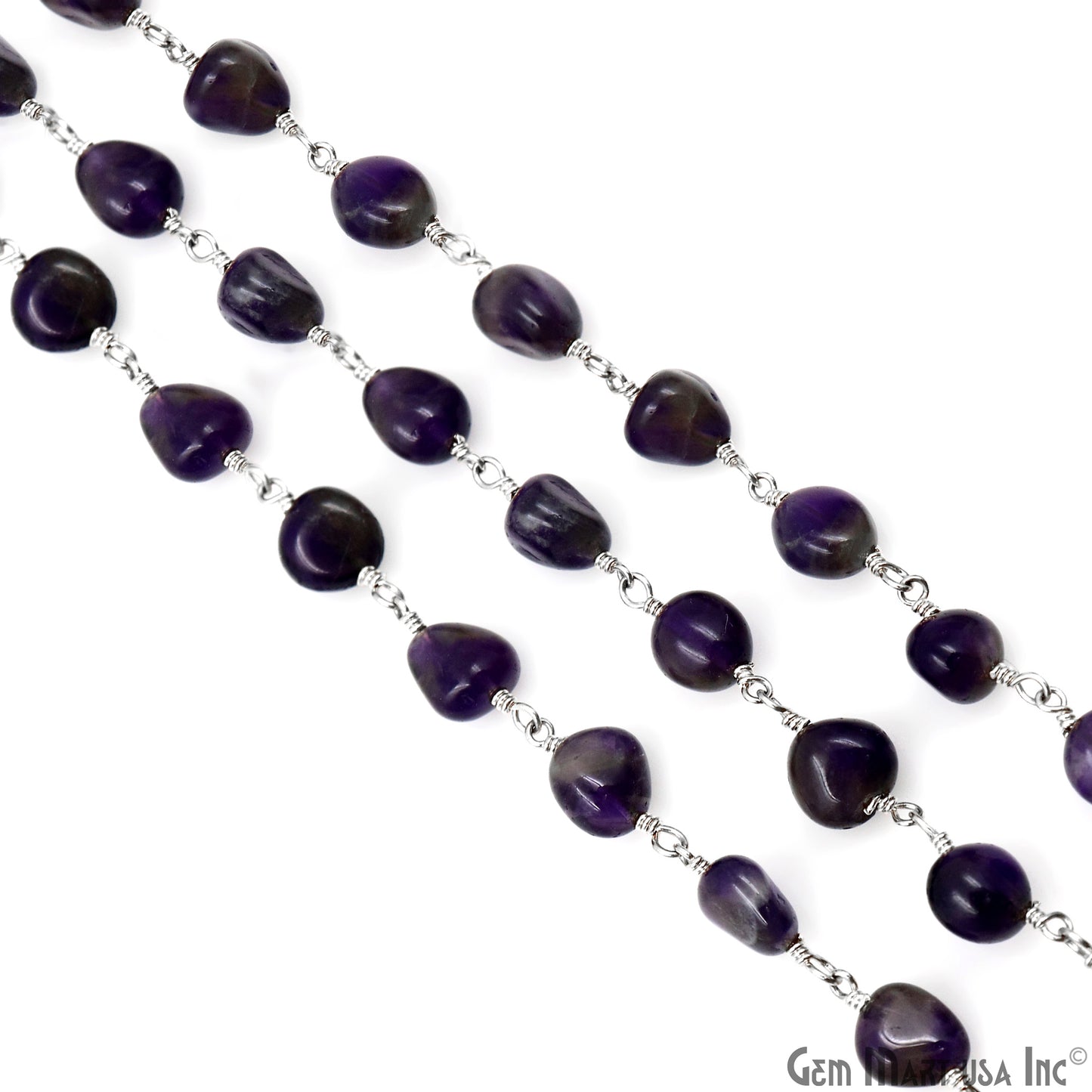 Amethyst Tumble Beads 8x5mm Silver Plated Gemstone Rosary Chain