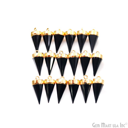 Black Onyx Spike 23x10mm Gold Electroplated Gemstone Pendant Connector