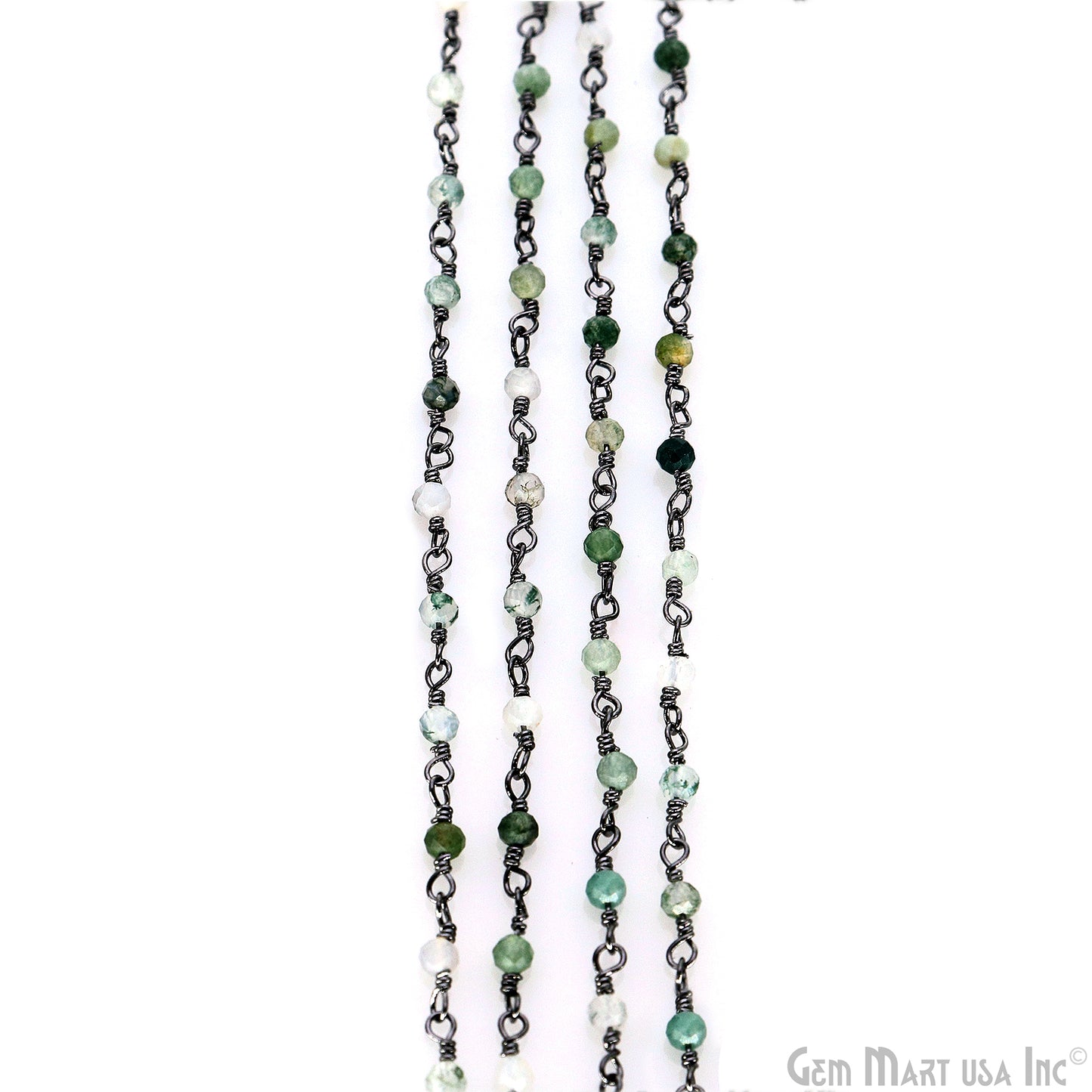 Green Rutile Oxidized Wire Wrapped Gemstone Beads Rosary Chain