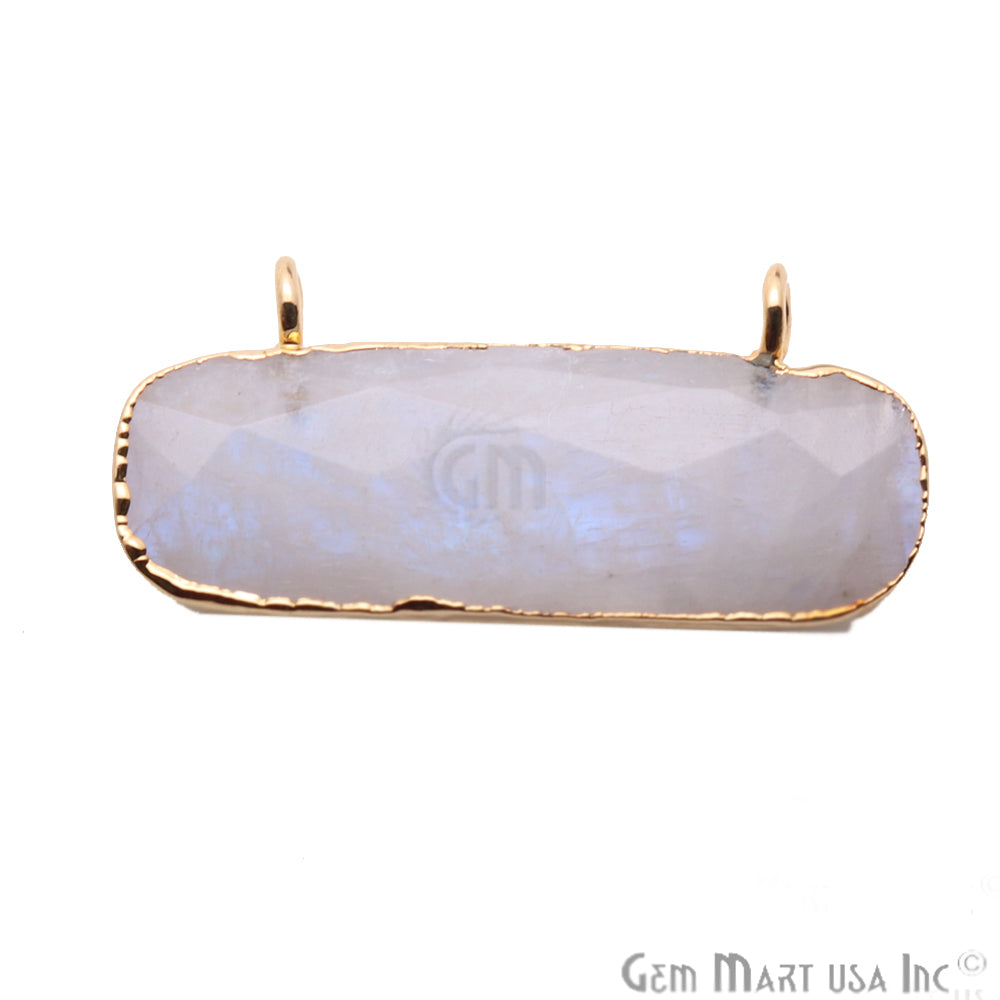 Rainbow Moonstone Bar 28x13mm Gold Edged Gemstone Connector - GemMartUSA