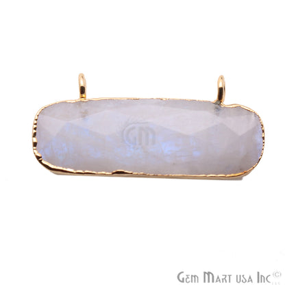 Rainbow Moonstone Bar 28x13mm Gold Edged Gemstone Connector - GemMartUSA