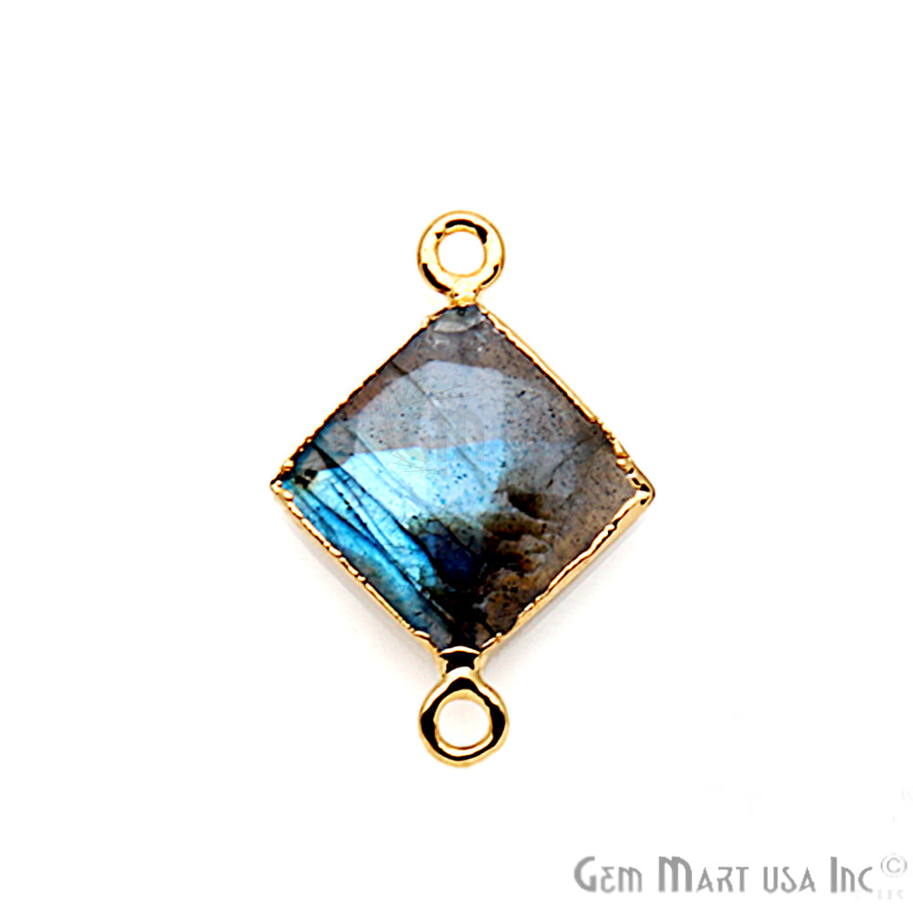Labradorite 12mm Square Shape Gold Electroplated Gemstone Connector - GemMartUSA