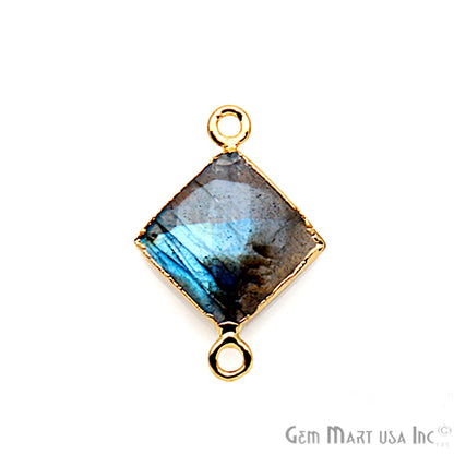 Labradorite 12mm Square Shape Gold Electroplated Gemstone Connector - GemMartUSA
