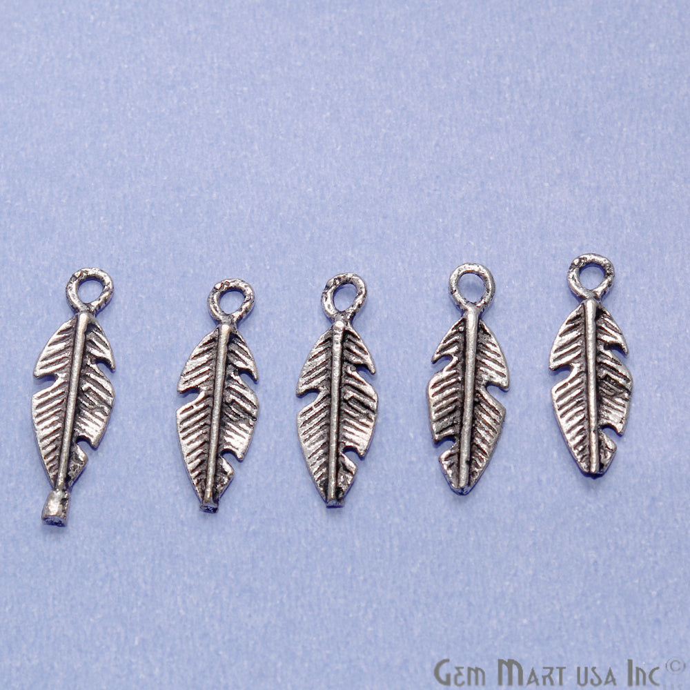 5pc Lot Leaf Shape Oxidized 18x6mm Charm For Bracelets & Pendants - GemMartUSA