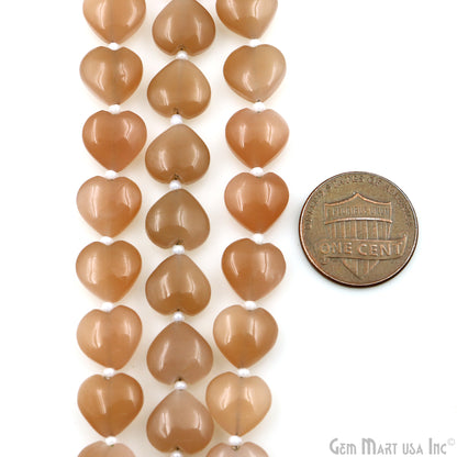 Peach Moonstone Heart Beads, 7 Inch Gemstone Strands, Drilled Strung Briolette Beads, Heart Shape, 10mm