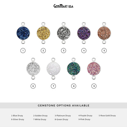 Titanium Druzy 8mm Round Double Bail Silver Bezel Connector