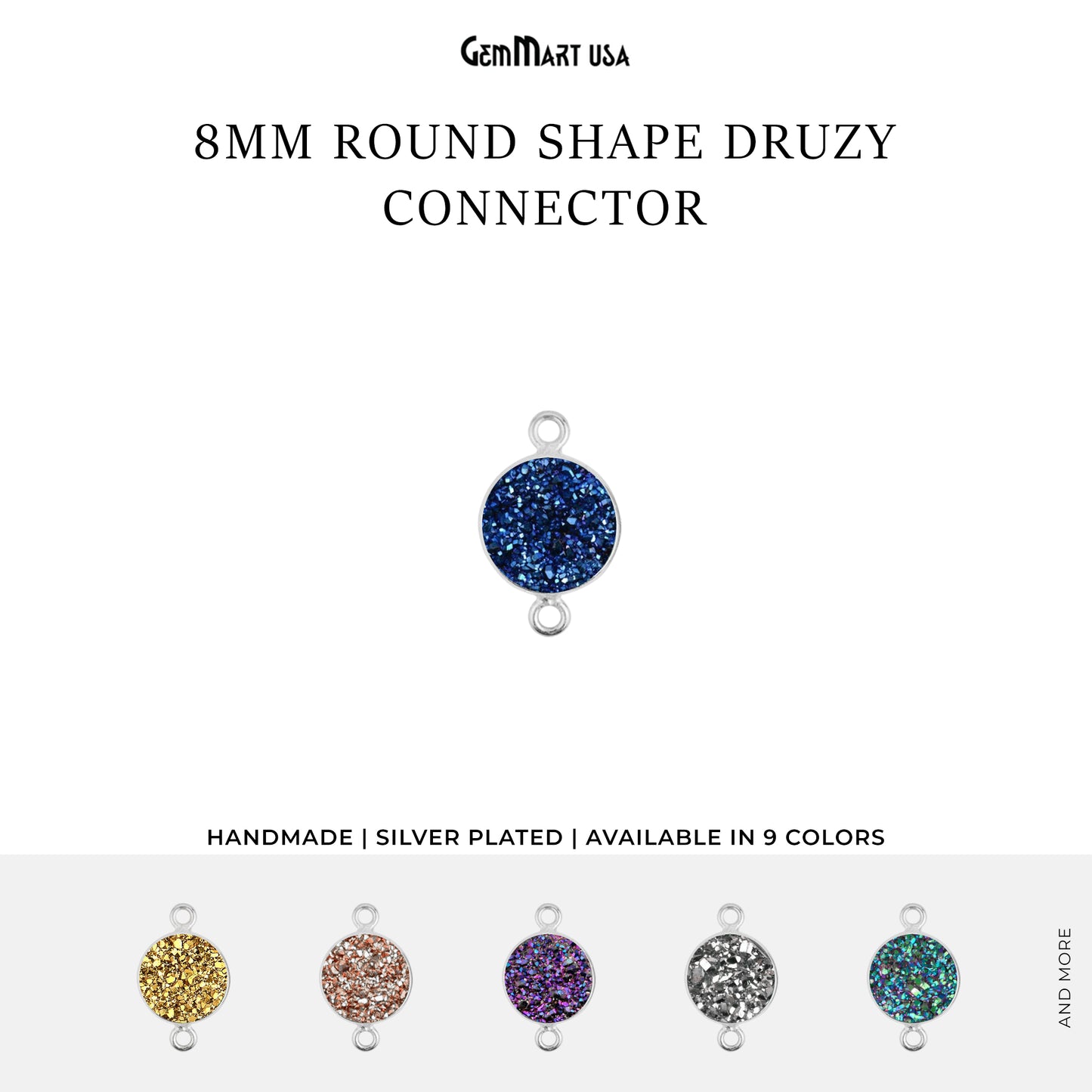 Titanium Druzy 8mm Round Double Bail Silver Bezel Connector