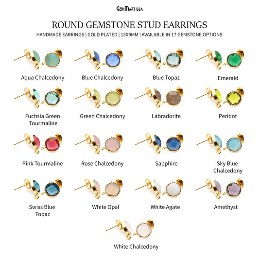 DIY Round 8mm Gold Bail Gemstone stud Earring