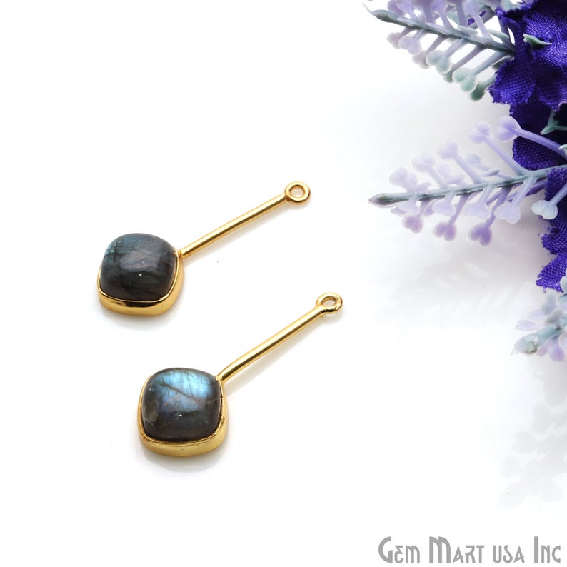 DIY Dangle Gold Plated 32x12mm Cushion Shape Gemstone Jewelry 1Pair (Pick Stone) - GemMartUSA