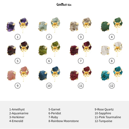 Natural Rough Gemstone 9x7mm Gold Electroplated Prong Setting Stud Earring