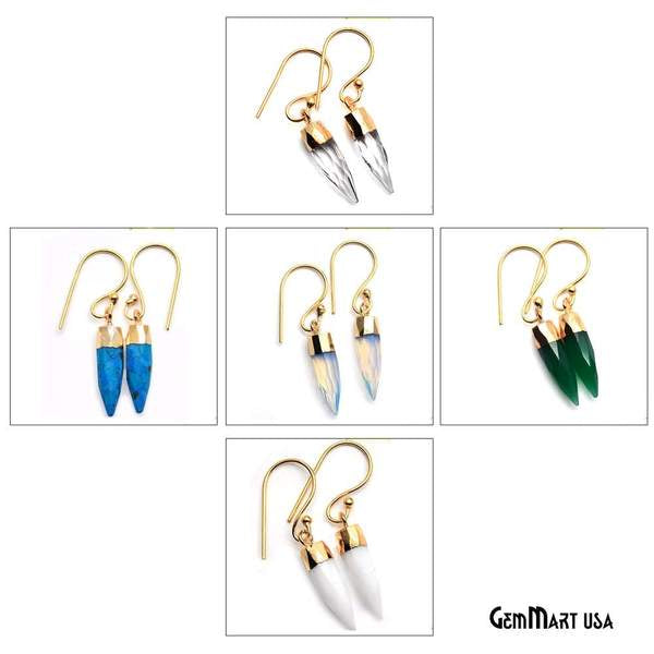 Pencil Shape 24x6mm Gold Plated Gemstone Dangle Hook Earring Choose Your Style (90154-1) - GemMartUSA