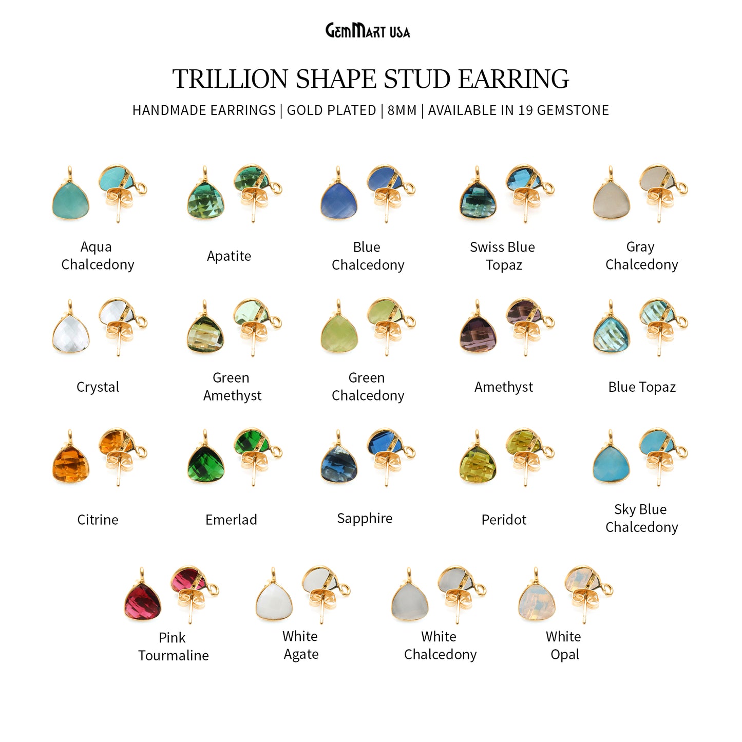 DIY Trillion 8mm Gold Bail Gemstone stud Earring