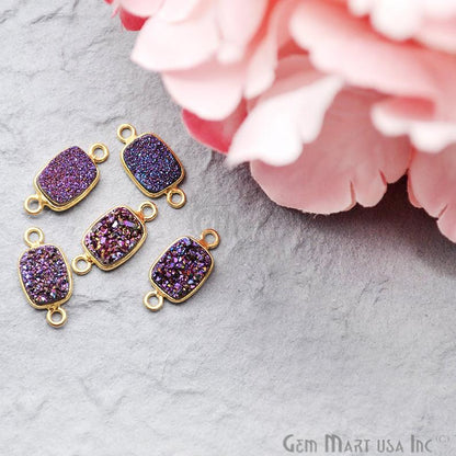 Titanium Druzy 7x9mm Octagon Double Bail Gold Bezel Connector