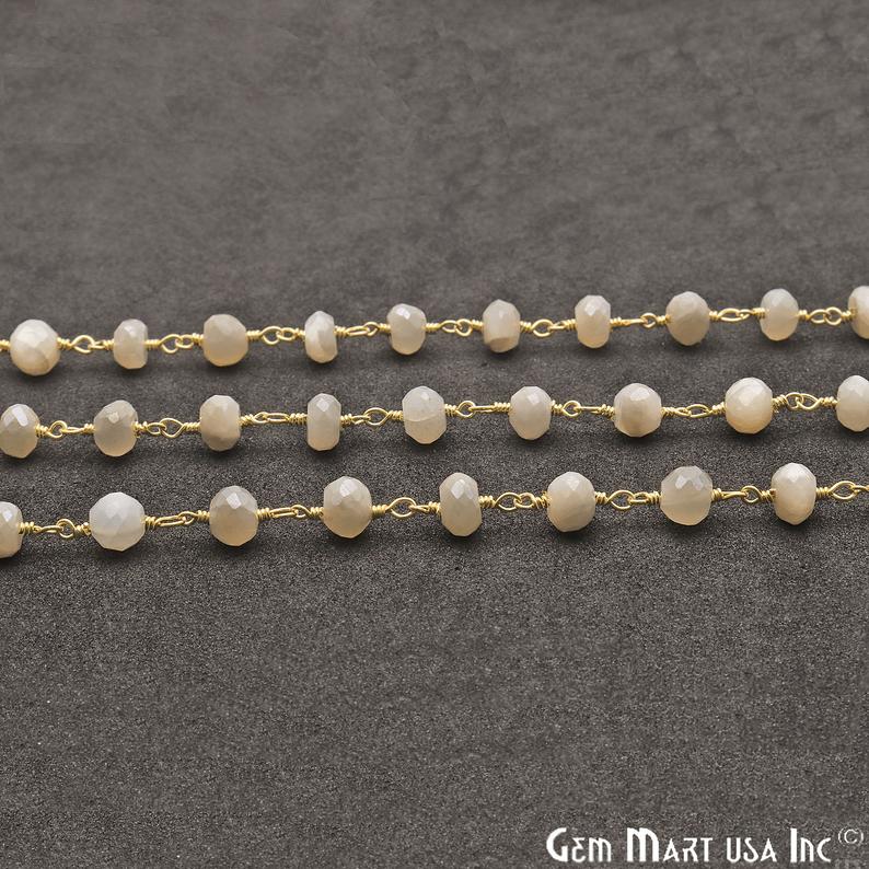 White Monalisa Coated Beads 5-6mm Gold Plated Wire Wrapped Gemstone Rosary Chain