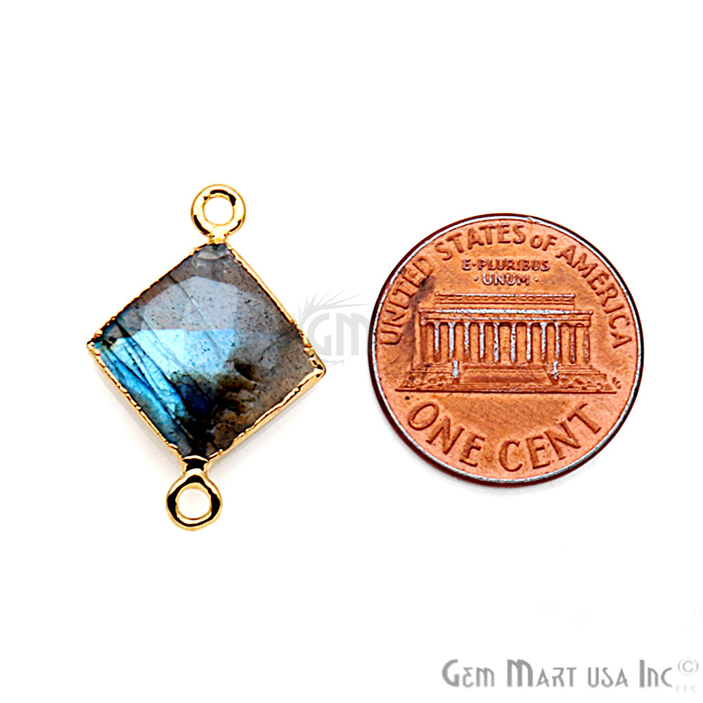 Labradorite 12mm Square Shape Gold Electroplated Gemstone Connector - GemMartUSA