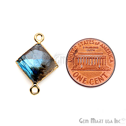 Labradorite 12mm Square Shape Gold Electroplated Gemstone Connector - GemMartUSA