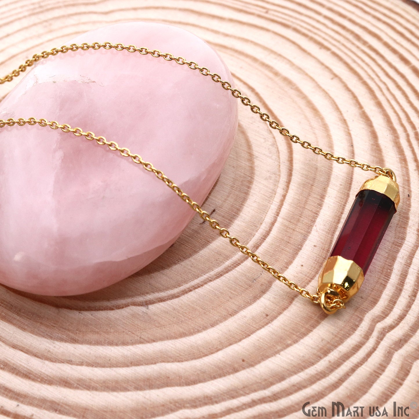 Double Point 33x8mm Gold Electroplated Gemstone Pendant Connector