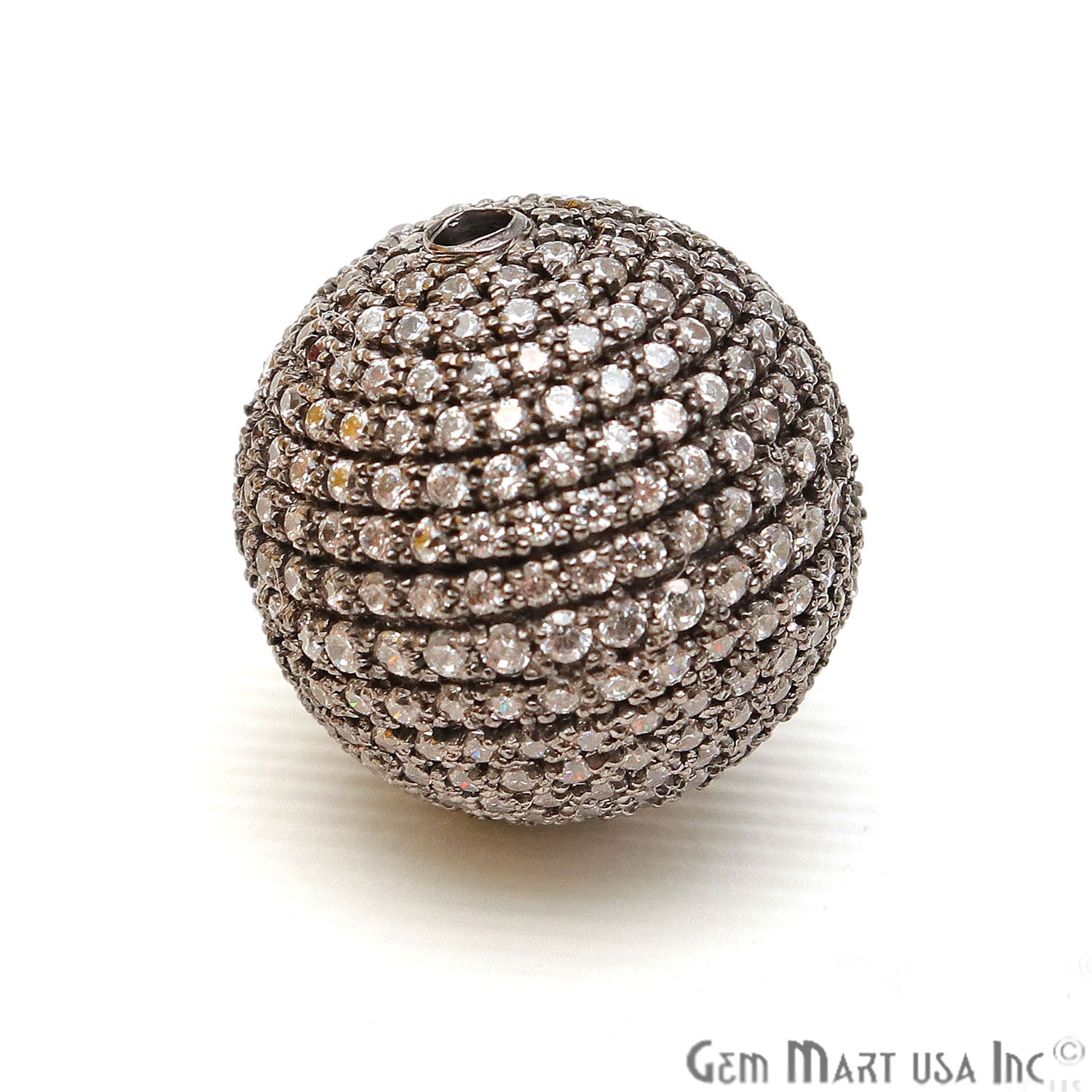 Cubic Zircon Round Beads Ball Silver Charm For Bracelet & Pendants - GemMartUSA