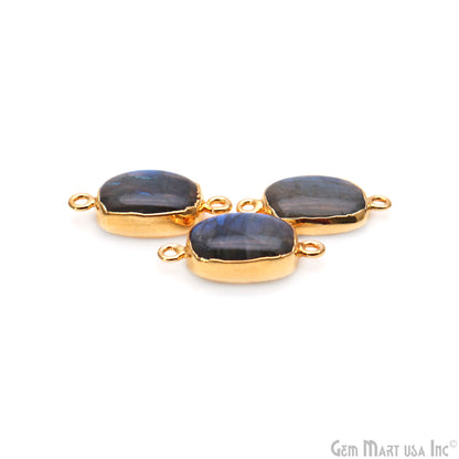 Flashy Labradorite 24x12mm Cabochon Octagon Double Bail Gold Electroplated Gemstone Connector