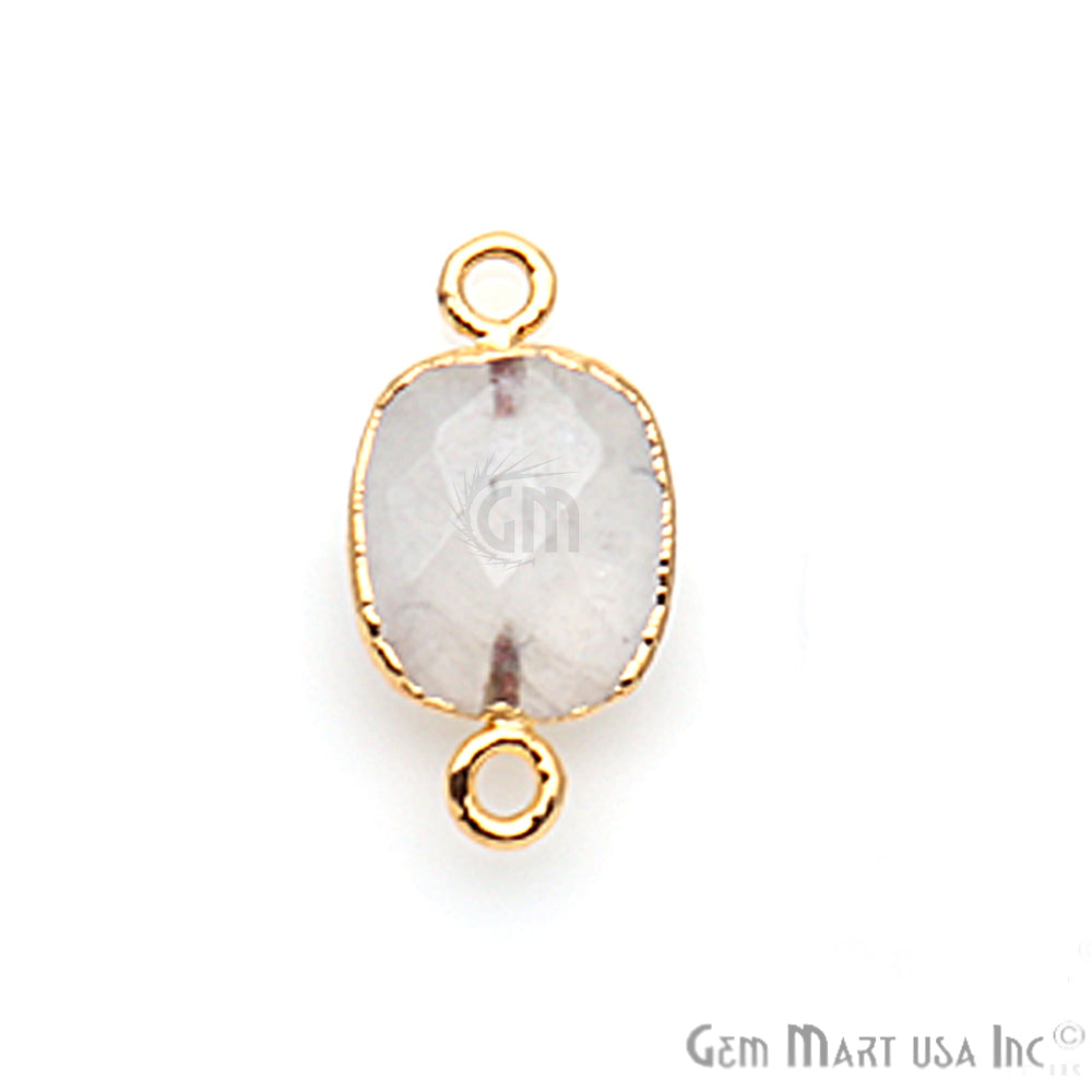Rainbow Moonstone 10x12mm Octagon Gold Electroplated Gemstone Connector - GemMartUSA
