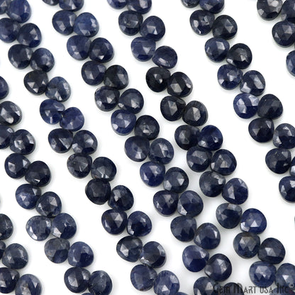 Sapphire Heart Beads, 7 Inch Gemstone Strands, Drilled Strung Briolette Beads, Heart Shape, 7mm