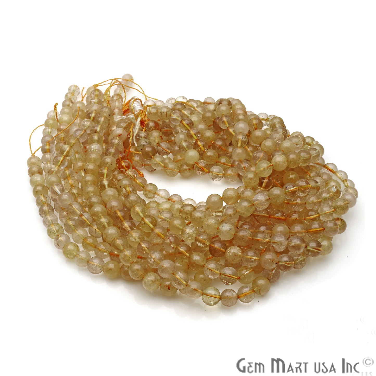 Golden Rutile 8-9mm Cabochon Rondelle Beads Strands 14Inch - GemMartUSA