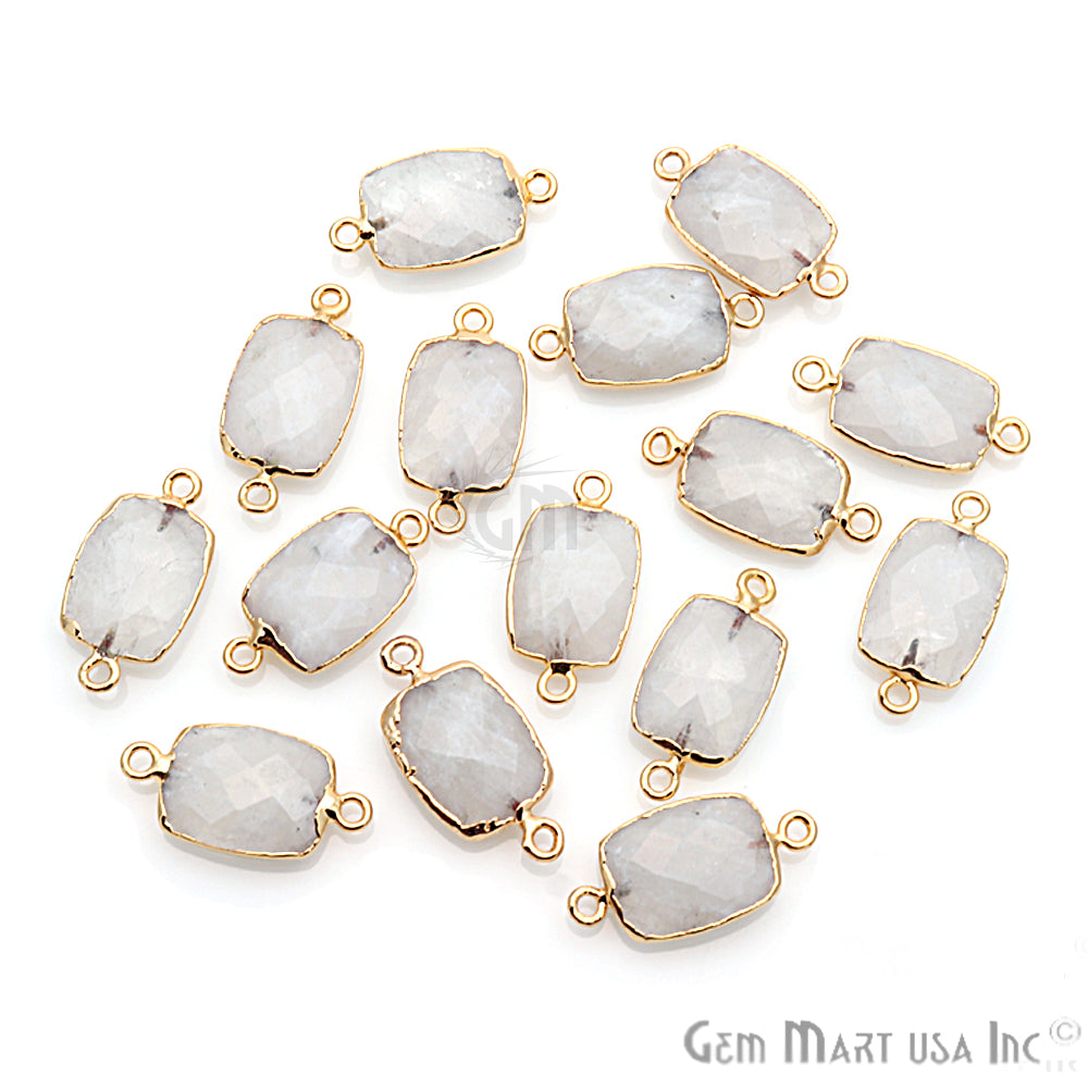 Rainbow Moonstone 12x16mm Octagon Gold Electroplated Gemstone Connector - GemMartUSA