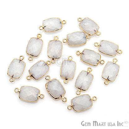 Rainbow Moonstone 12x16mm Octagon Gold Electroplated Gemstone Connector - GemMartUSA