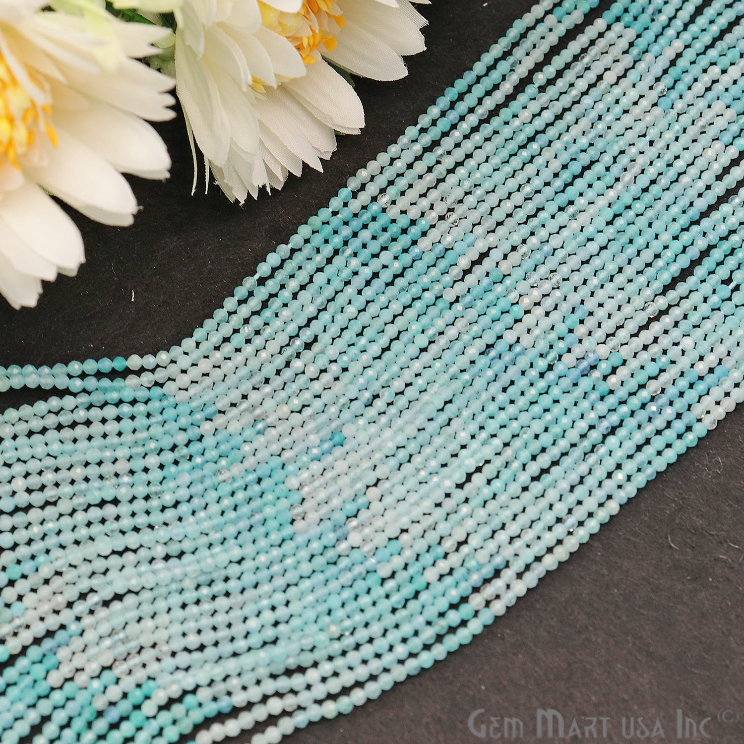 Shaded Aquamarine 2-2.5mm Faceted Round Rondelle Strand Beads - GemMartUSA