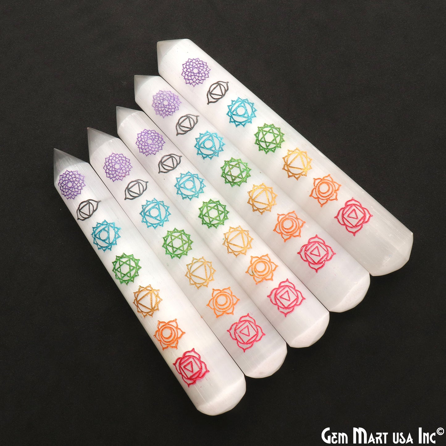 White Selenite Pencil Shape 125x22mm Engraved 7 Chakra Of Life Symbols Healing Meditation Gemstones