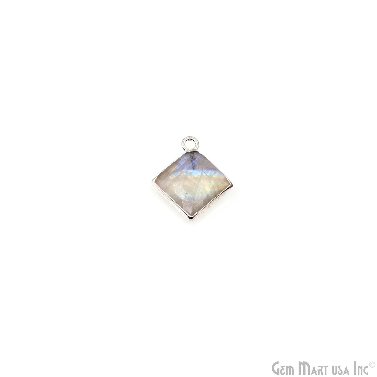 Rainbow Moonstone Square 12mm Silver Electroplated Single Bail Gemstone Connector