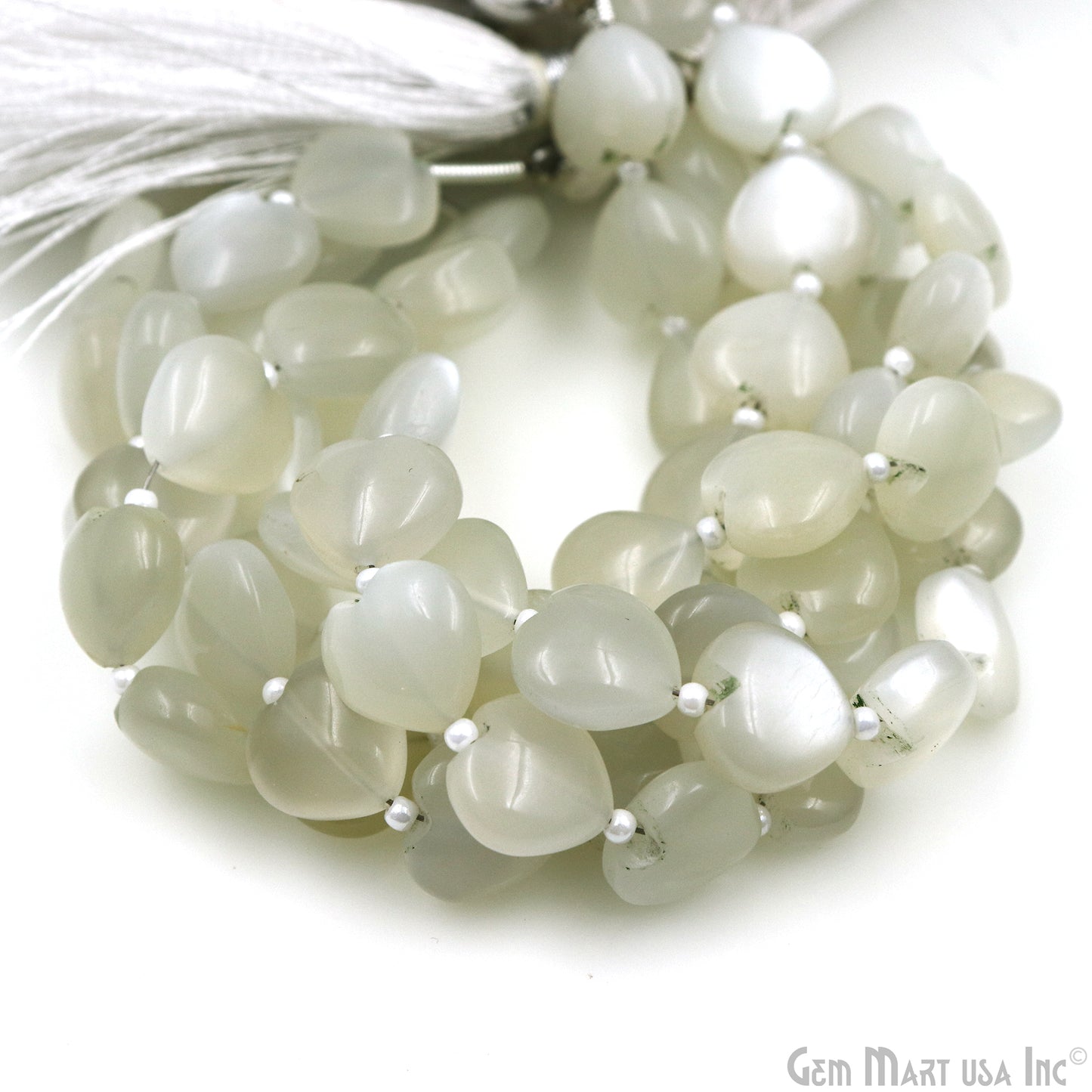 White Chalcedony Heart Beads, 7 Inch Gemstone Strands, Drilled Strung Briolette Beads, Heart Shape, 10mm