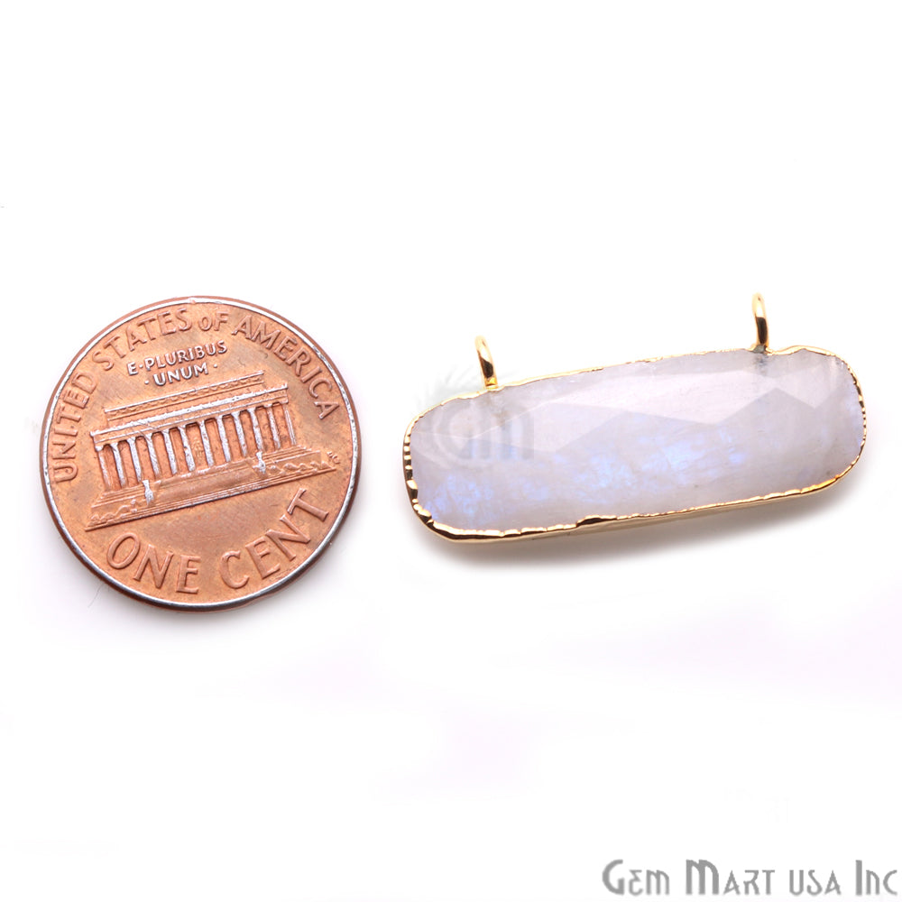Rainbow Moonstone Bar 28x13mm Gold Edged Gemstone Connector - GemMartUSA