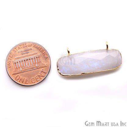 Rainbow Moonstone Bar 28x13mm Gold Edged Gemstone Connector - GemMartUSA