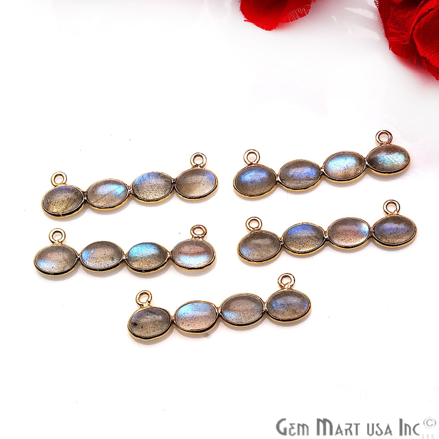 DIY, Labradorite Gold Plated 31x9mm Line Chandelier Finding Component - GemmartUSA