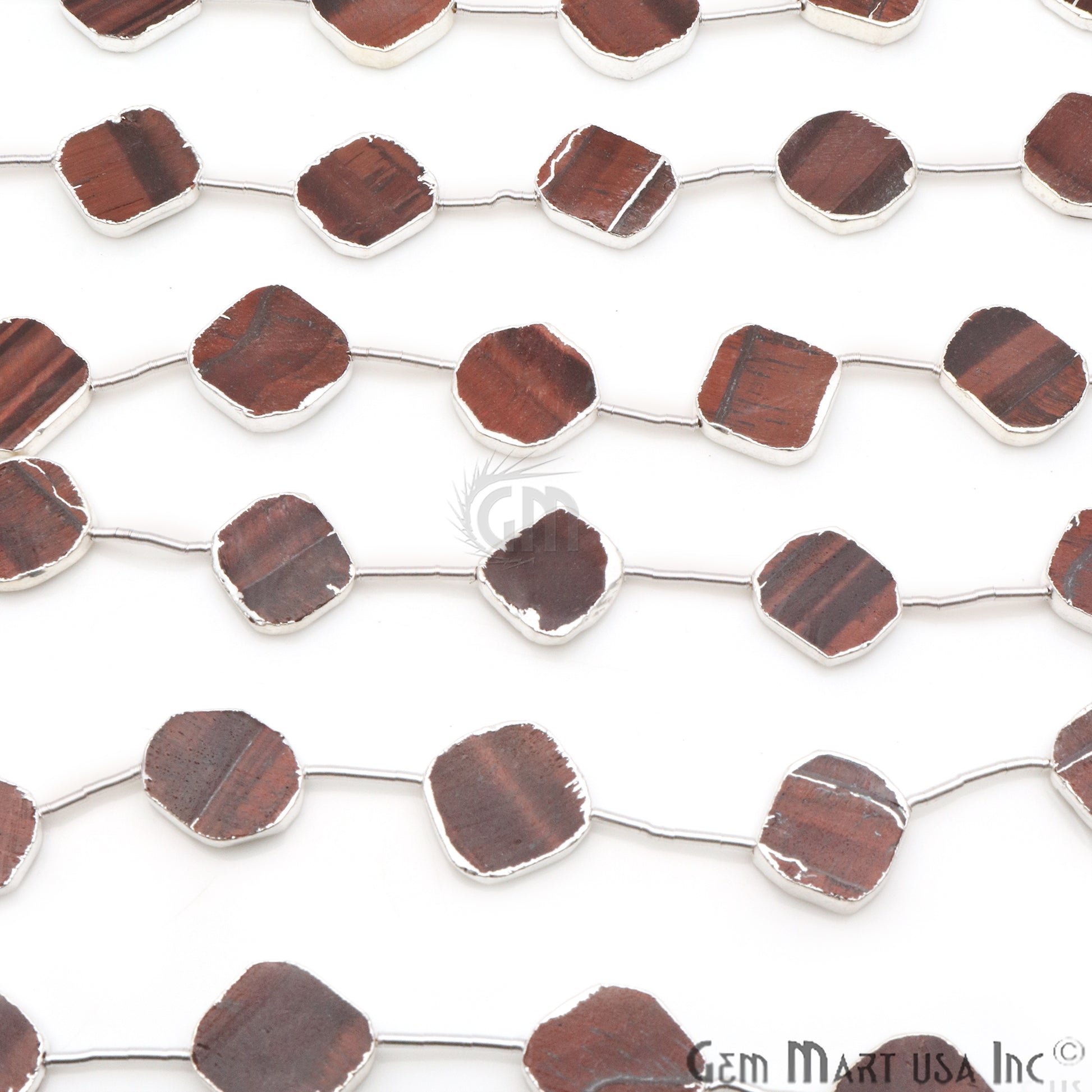 Red Tiger Eye Free Form 18x15mm Silver Edged Crafting Beads Gemstone Strands 9INCH - GemMartUSA