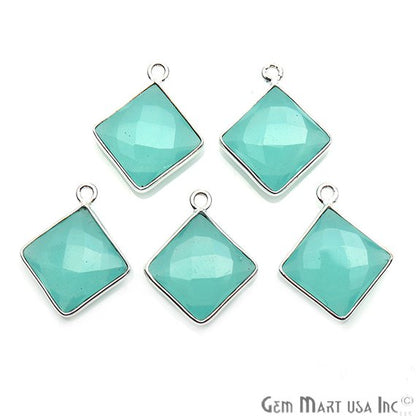 Aqua Chalcedony, Gemstone Connector, Connector Charm, Silver Bail, Square 10mm (AD-10235) - GemmartUSA