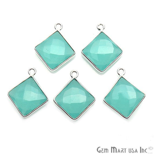 Aqua Chalcedony, Gemstone Connector, Connector Charm, Silver Bail, Square 10mm (AD-10235) - GemmartUSA