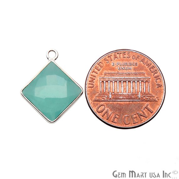 Aqua Chalcedony, Gemstone Connector, Connector Charm, Silver Bail, Square 10mm (AD-10235) - GemMartUSA