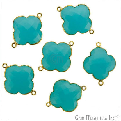 Clover 24x20mm Gemstone Double Bail Gold Bezel Gemstone Connector